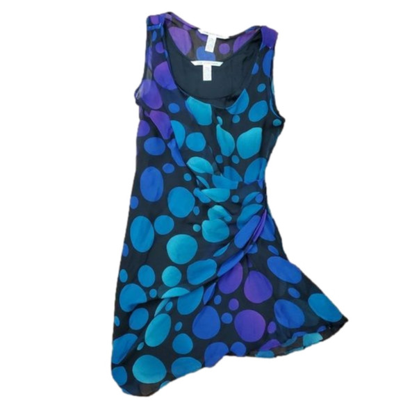 DIANE VON FURSTENBERG 𝅺DVF Blue Black Silk Faux Wrap Dress Polka Dot 0 - Picture 1 of 5